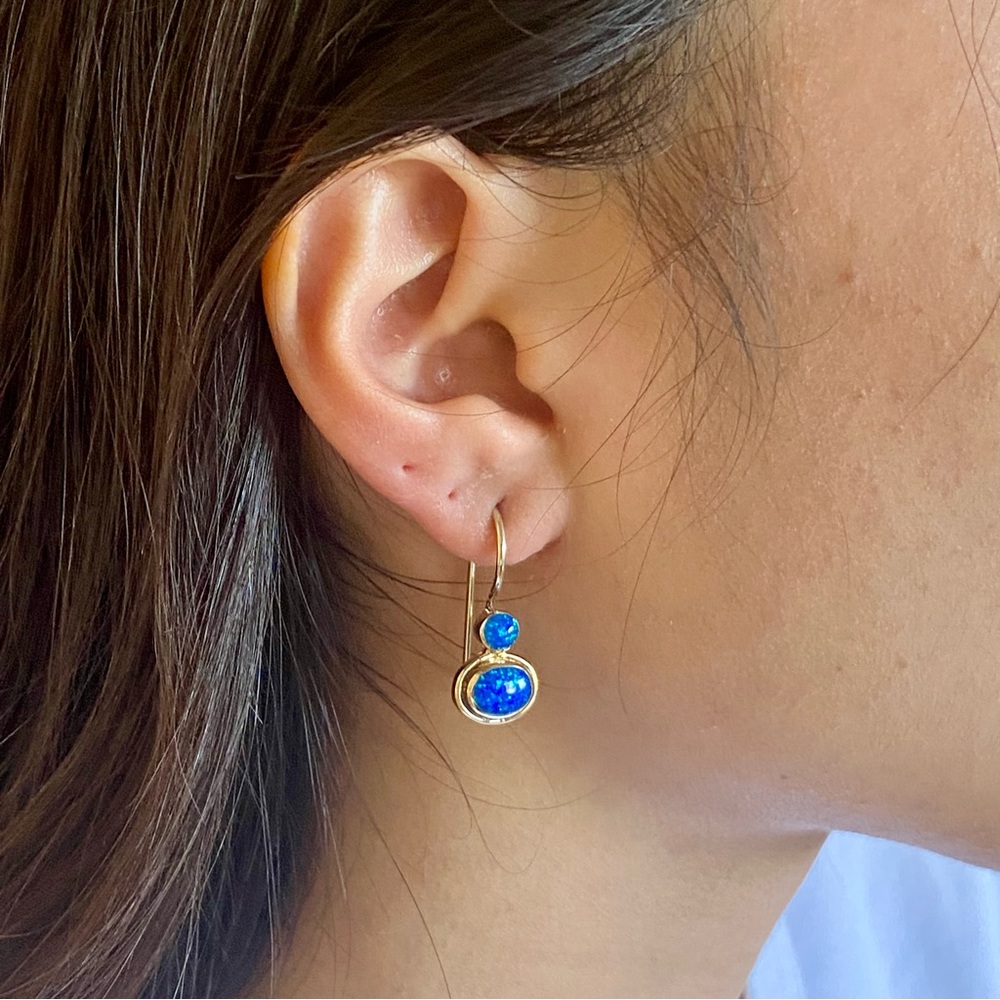 14k Gold Vermeil Simulated Kyocera Opal Fishhook Pierced Earrings